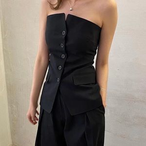 Pixie Market BUTTON STRAPLESS BUSTIER LINEN TOP-BESTSELLER